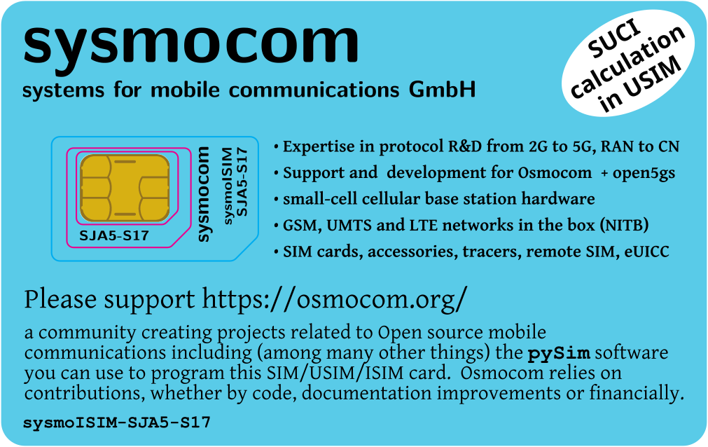 sysmoISIM-SJA5 SIM + USIM + ISIM Card (10-pack) with ADM keys; S17 chip for SUCI-in-USIM
